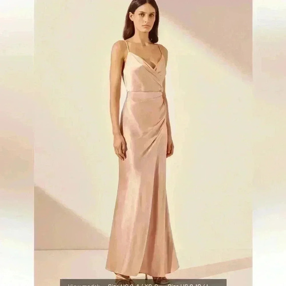 Shona Joy La Lune Cross Draped Maxi Dress Womens 10 Desert Rose Pink Satin - Picture 2 of 16